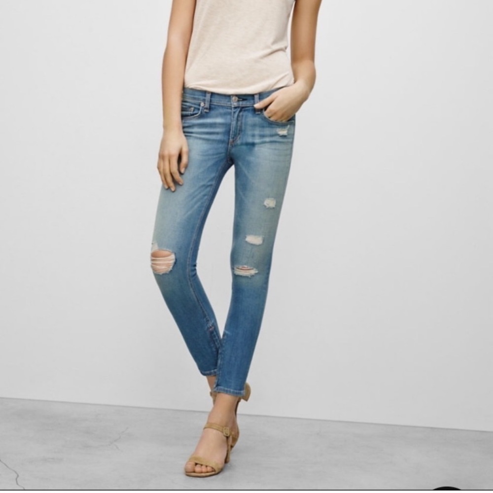 Rag & Bone Womens Zipper Capri Distressed Skinny Jeans Shredded Wash Size 27